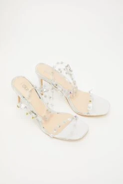 Silver Studded Clear Heeled Sandals -Princess Style Shop 00100033617 XS