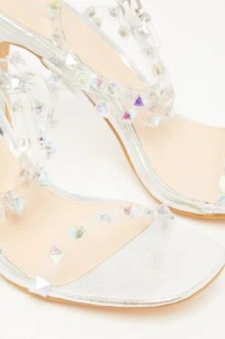 Silver Studded Clear Heeled Sandals -Princess Style Shop 00100033617 ZB