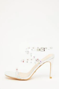 Silver Studded Clear Heeled Sandals