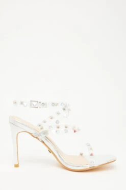 Silver Studded Clear Heeled Sandals -Princess Style Shop 00100033617 ZS