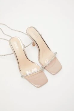 Silver Diamante Lace Up Heeled Sandals -Princess Style Shop 00100033618 XS