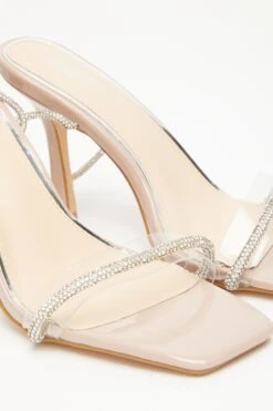 Silver Diamante Lace Up Heeled Sandals -Princess Style Shop 00100033618 ZB