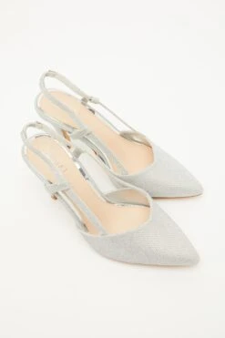 Silver Shimmer Slingback Court Heels -Princess Style Shop 00100033918 XS