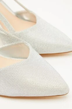 Silver Shimmer Slingback Court Heels -Princess Style Shop 00100033918 ZB