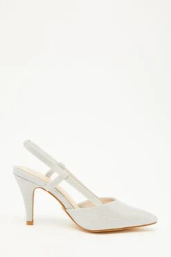 Silver Shimmer Slingback Court Heels -Princess Style Shop 00100033918 ZS