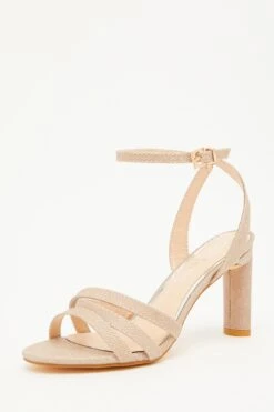 Wide Fit Champagne Shimmer Block Heeled Sandals -Princess Style Shop 00100033927 XB