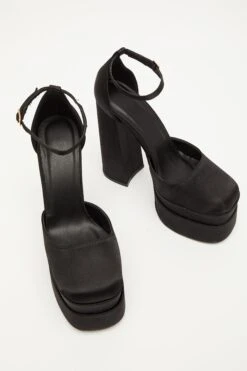 Black Satin Chunky Platform Heels -Princess Style Shop 00100033933 XS
