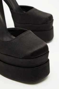 Black Satin Chunky Platform Heels -Princess Style Shop 00100033933 ZB