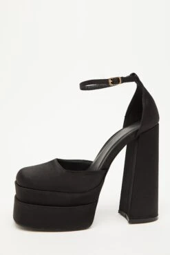 Black Satin Chunky Platform Heels