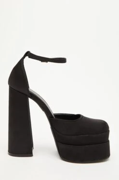 Black Satin Chunky Platform Heels -Princess Style Shop 00100033933 ZS