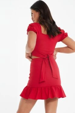 Red Ruched Mini Skirt -Princess Style Shop 00100034082 XB