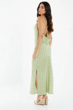 Sage Polka Dot Satin Midi Dress -Princess Style Shop 00100034227 XB