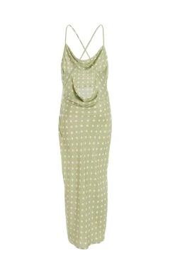 Sage Polka Dot Satin Midi Dress -Princess Style Shop 00100034227 ZB
