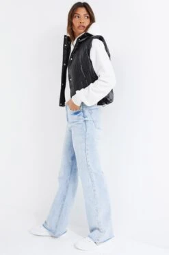 Black Short Faux Leather Gilet -Princess Style Shop 00100034336 XS