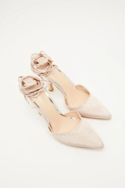 Champagne Satin Ankle Tie Court Heels -Princess Style Shop 00100034489 XS