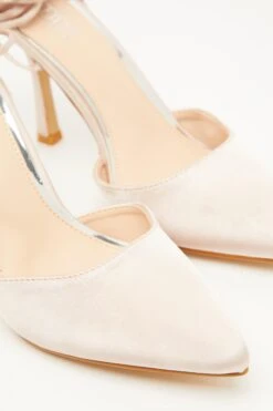 Champagne Satin Ankle Tie Court Heels -Princess Style Shop 00100034489 ZB