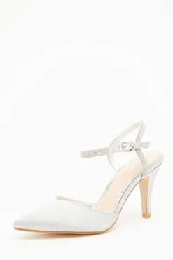 Grey Satin Diamante Strap Court Heels -Princess Style Shop 00100034492 XB