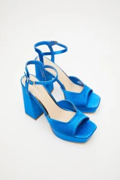 Blue Satin Platform Heeled Sandals -Princess Style Shop 00100034499 XS