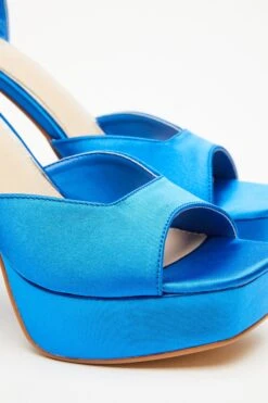Blue Satin Platform Heeled Sandals -Princess Style Shop 00100034499 ZB