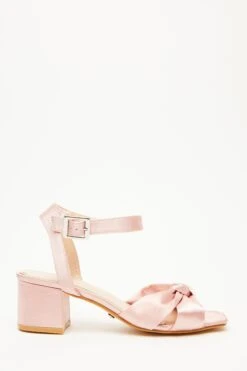 Pink Satin Knot Heeled Sandals -Princess Style Shop 00100034503 XM