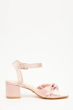Pink Satin Knot Heeled Sandals -Princess Style Shop 00100034503 ZS