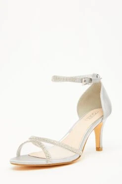 Grey Satin Mesh Front Heeled Sandals -Princess Style Shop 00100034508 XB