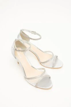 Grey Satin Mesh Front Heeled Sandals -Princess Style Shop 00100034508 XS