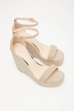 Rose Gold Shimmer Platform Wedges -Princess Style Shop 00100034582 XS