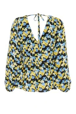 Blue Floral Chiffon Peplum Top -Princess Style Shop 00100034692 ZB