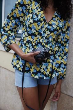 Blue Floral Chiffon Peplum Top -Princess Style Shop 00100034692 ZS