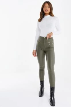 Green Faux Leather Skinny Trousers -Princess Style Shop 00100034748 XM