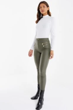 Green Faux Leather Skinny Trousers -Princess Style Shop 00100034748 XS