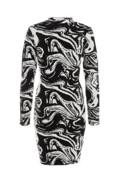 Black Marble Print Mini Jumper Dress -Princess Style Shop 00100034803 ZB