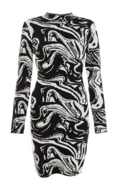 Black Marble Print Mini Jumper Dress