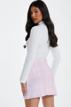 Pink Check Boucle Mini Skirt -Princess Style Shop 00100034847 XB