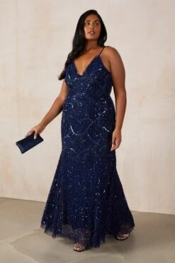 Navy Sequin Maxi Dress