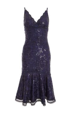 Navy Sequin Lace Midi Dress