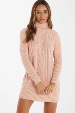 Pink Knitted Pearl Mini Jumper Dress -Princess Style Shop 00100034982 XM
