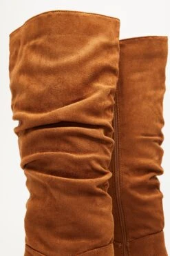Tan Faux Suede Ruched Heeled Boots -Princess Style Shop 00100035052 ZB