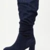 Wide Fit Navy Faux Suede Ruched Heeled Boots