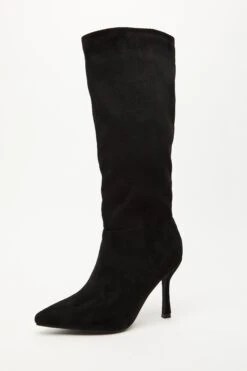 Black Faux Suede Knee High Heeled Boots -Princess Style Shop 00100035066 XB