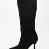Black Faux Suede Knee High Heeled Boots