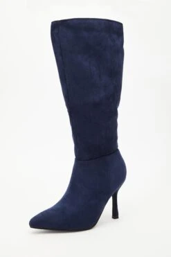 Navy Knee High Heeled Boots -Princess Style Shop 00100035068 XB