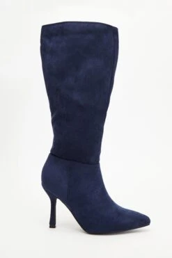 Navy Knee High Heeled Boots -Princess Style Shop 00100035068 XM