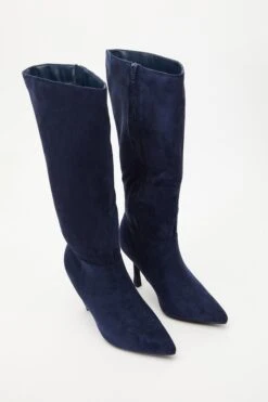 Navy Knee High Heeled Boots -Princess Style Shop 00100035068 XS