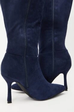 Navy Knee High Heeled Boots -Princess Style Shop 00100035068 ZB