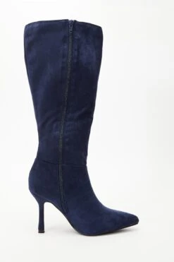 Navy Knee High Heeled Boots -Princess Style Shop 00100035068 ZS