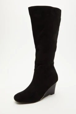 Black Faux Suede Wedge Heeled Boots -Princess Style Shop 00100035070 XB