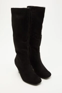 Black Faux Suede Wedge Heeled Boots -Princess Style Shop 00100035070 XS