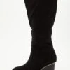Black Faux Suede Wedge Heeled Boots -Princess Style Shop 00100035070 ZM
